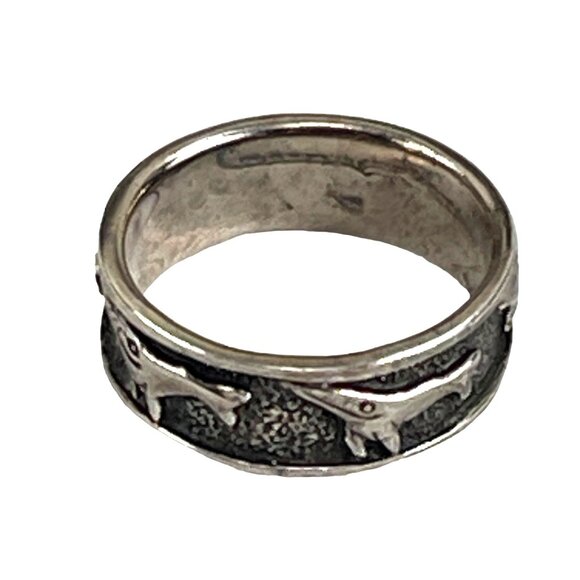 Sterling Silver Dolphin or Dog Themed Band Ring For Women/Men - Picture 8 of 8
